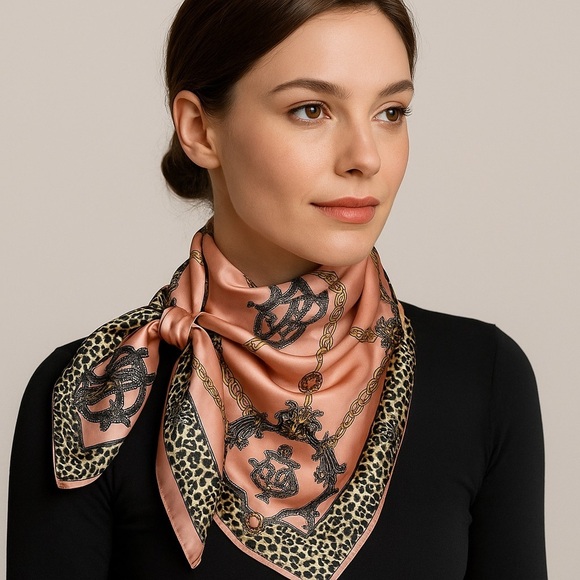 2233- Women’s Pink Leopard Chain Print Scarf 100% Polyester NWT - Picture 1 of 7